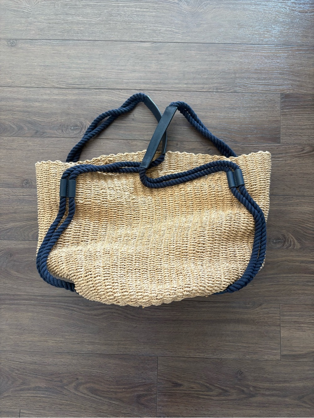 J. Crew city market tote bag navy blue leather handles - Picture 3 of 5